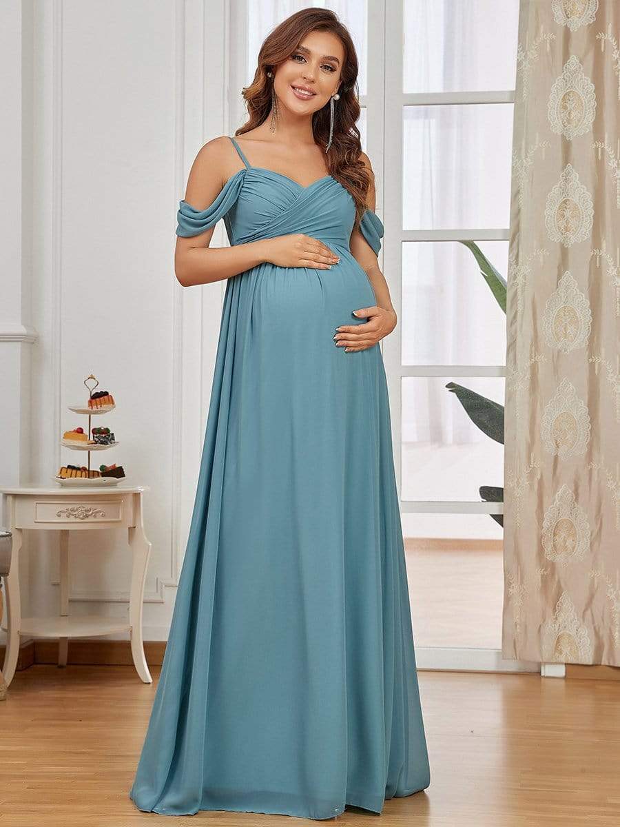 MsDresslyEP Formal Dress Off-Shoulder Spaghetti Strap A-Line Maternity Dress DRE2310040003BLU4