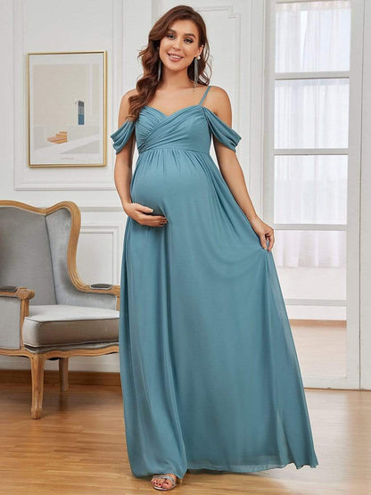 MsDresslyEP Formal Dress Off-Shoulder Spaghetti Strap A-Line Maternity Dress