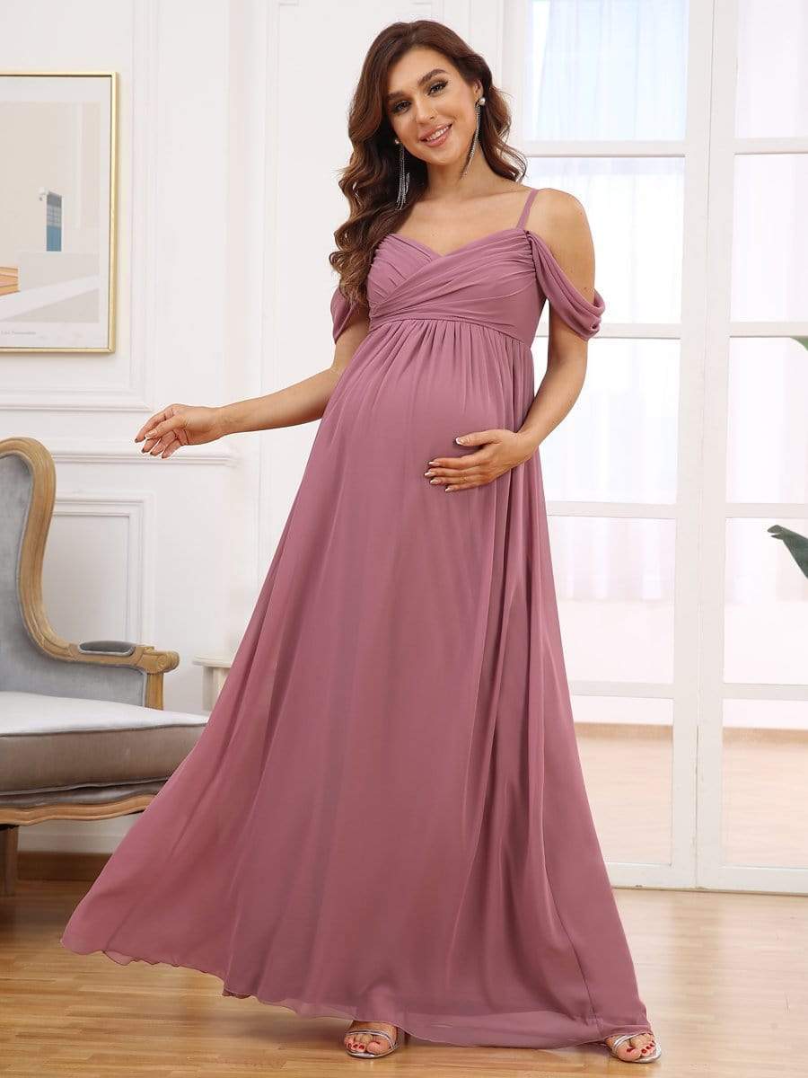 MsDresslyEP Formal Dress Off-Shoulder Spaghetti Strap A-Line Maternity Dress