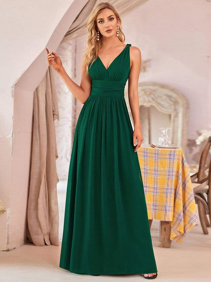 MsDresslyEP Formal Dress Pleated Sleeveless V-Neck Chiffon Maxi Dress DRE230977713DGV4