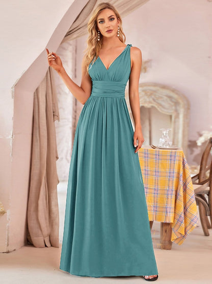 MsDresslyEP Formal Dress Pleated Sleeveless V-Neck Chiffon Maxi Dress DRE230977735DBU4