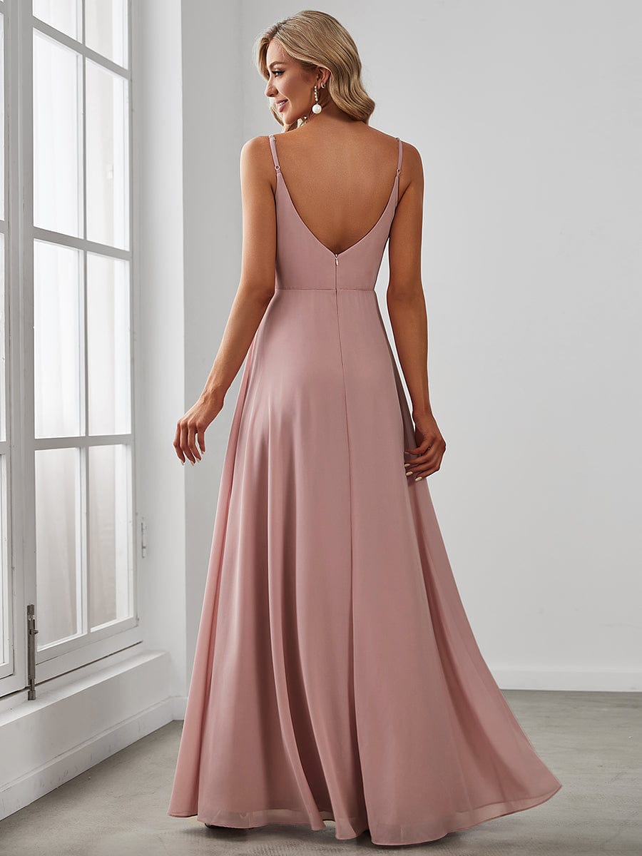 MsDresslyEP Formal Dress Pleated V-Neck Spaghetti Strap High Slit Bridesmaid Dress DRE230912B0804DGVCustom Size