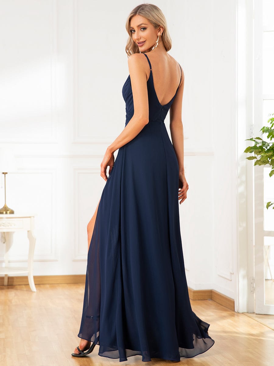 MsDresslyEP Formal Dress Pleated V-Neck Spaghetti Strap High Slit Bridesmaid Dress DRE230912B0804DGVCustom Size