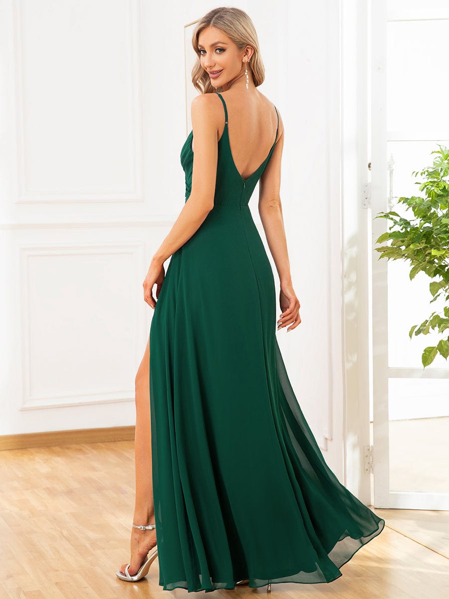 MsDresslyEP Formal Dress Pleated V-Neck Spaghetti Strap High Slit Bridesmaid Dress DRE230912B0804DGVCustom Size