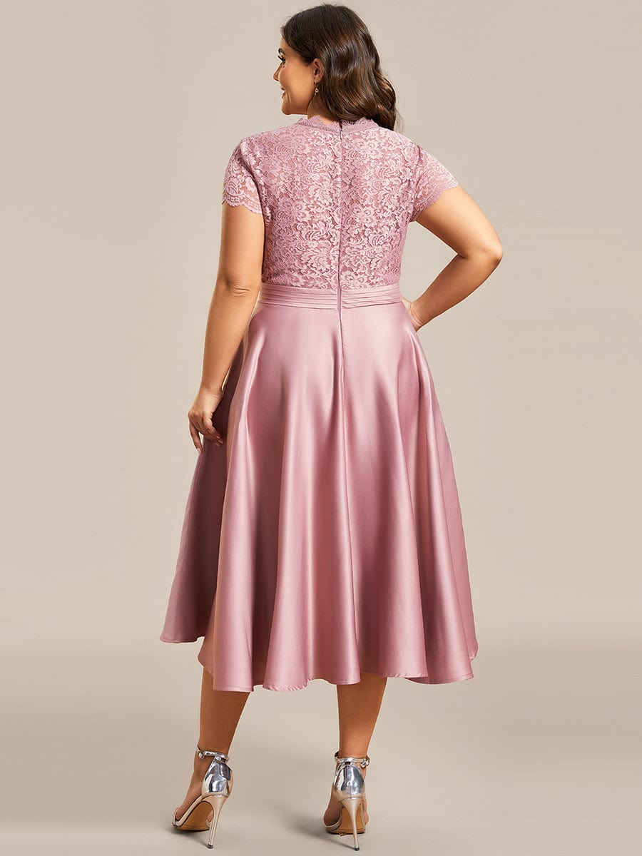 MsDresslyEP Formal Dress Romantic V-neck Lace Bodice Wedding Guest Dress with Pockets