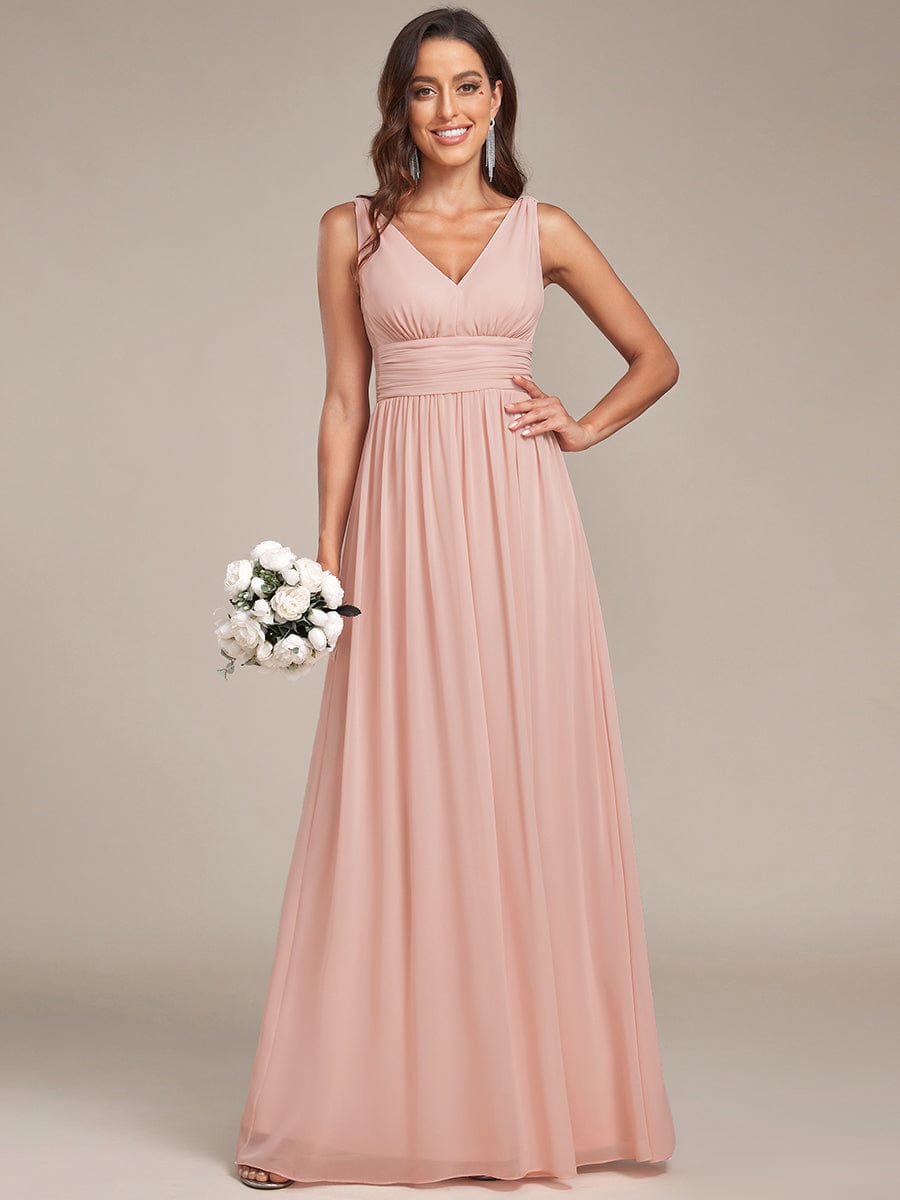 MsDresslyEP Formal Dress Sleeveless V-Neck Plain Chiffon Maxi Bridesmaid Dress DRE2310040007PNK4
