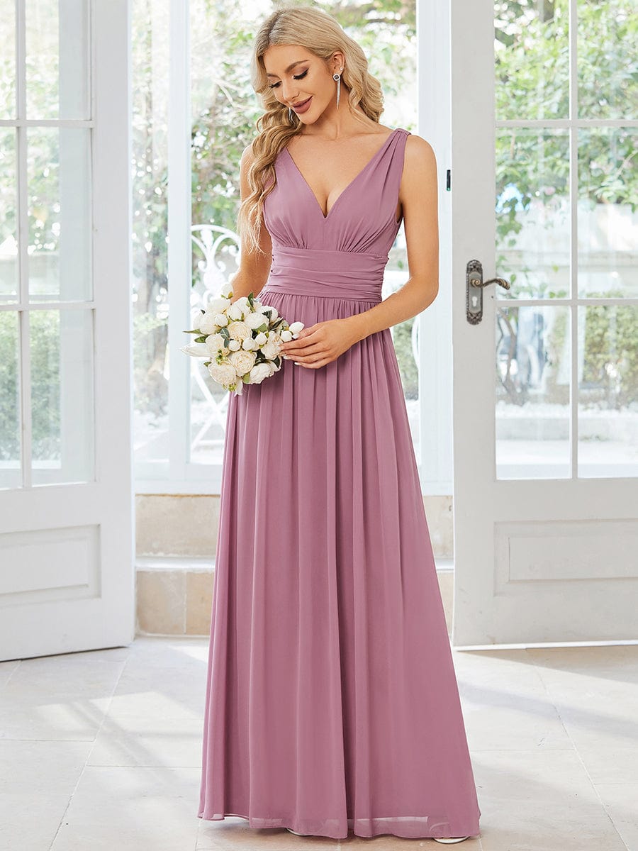 MsDresslyEP Formal Dress Sleeveless V-Neck Plain Chiffon Maxi Bridesmaid Dress DRE2310040007RBN4