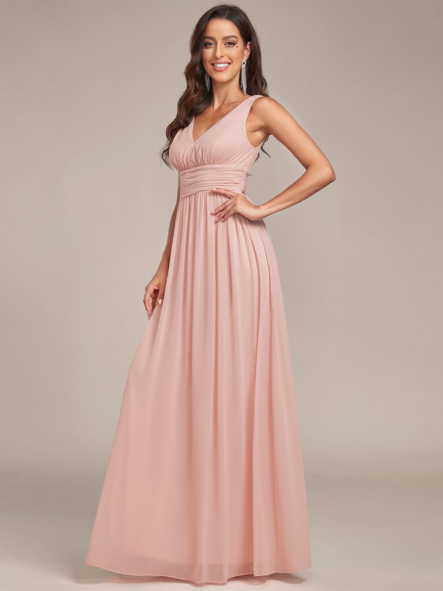 MsDresslyEP Formal Dress Sleeveless V-Neck Plain Chiffon Maxi Bridesmaid Dress