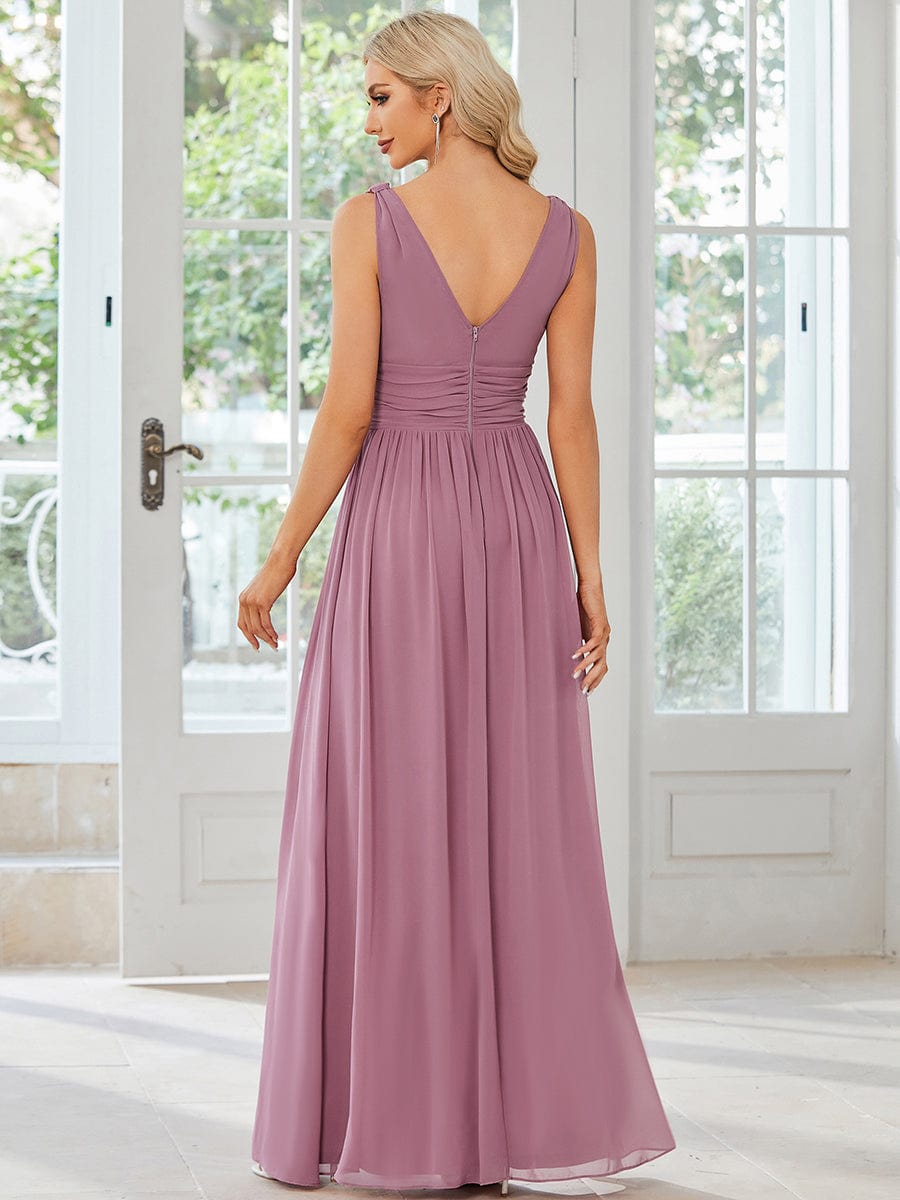 MsDresslyEP Formal Dress Sleeveless V-Neck Plain Chiffon Maxi Bridesmaid Dress