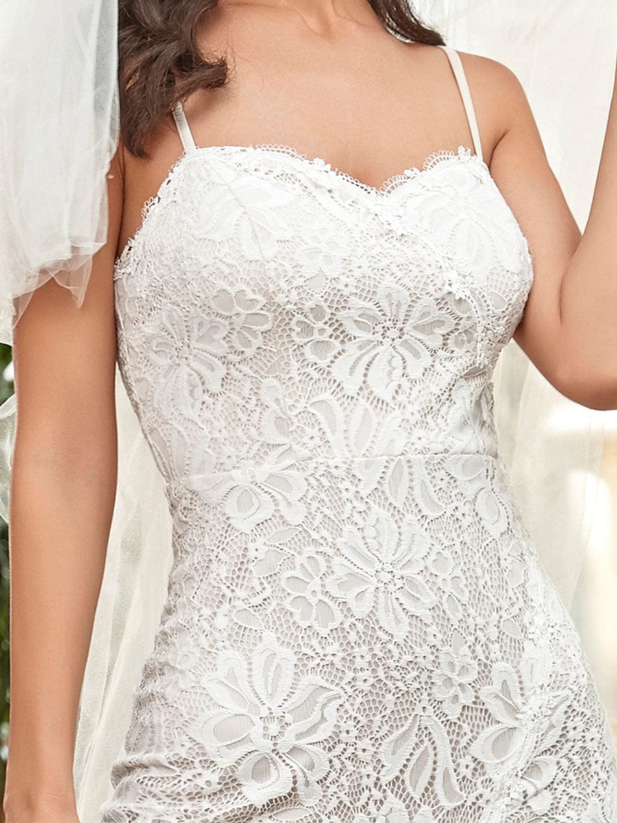 MsDresslyEP Formal Dress Spaghetti Strap Lace Backless Long Fishtail Wedding Dress