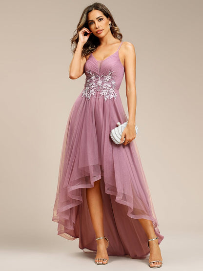 MsDresslyEP Formal Dress Stylish Floral Embroidered Waist High-Low Prom Dress DRE2310040013RBN4