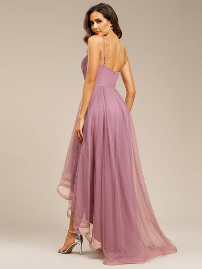 MsDresslyEP Formal Dress Stylish Floral Embroidered Waist High-Low Prom Dress