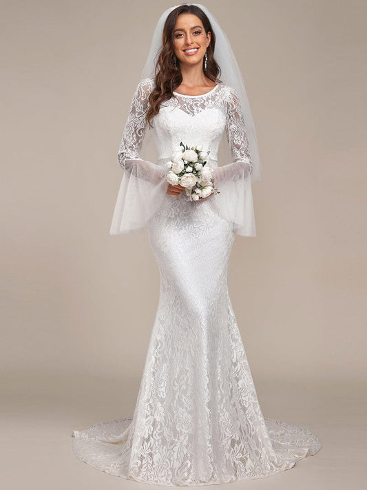 MsDresslyEP Formal Dress Sweetheart Long Bell Sleeve Mermaid Wedding Dress DRE2310040014WHI4