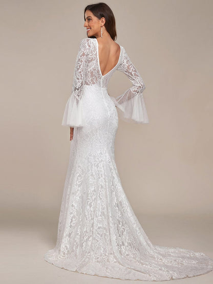 MsDresslyEP Formal Dress Sweetheart Long Bell Sleeve Mermaid Wedding Dress