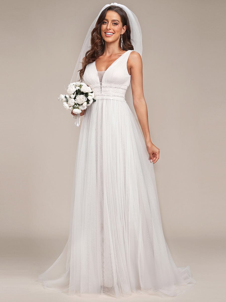 MsDresslyEP Formal Dress Vintage Sleeveless Lace Sheer Empire Waist A-Line Wedding Dress DRE2310040009WHI4