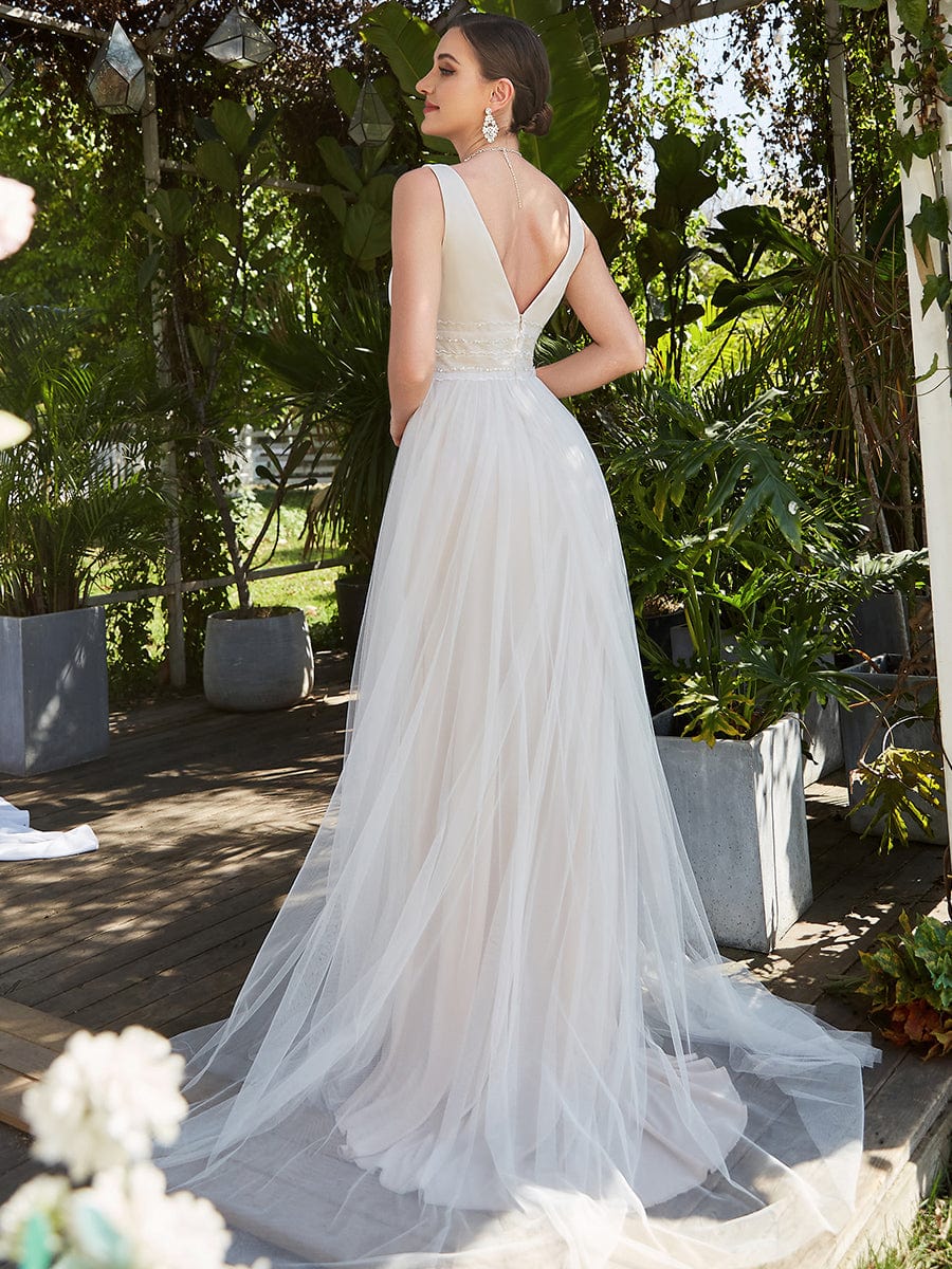 MsDresslyEP Formal Dress Vintage Sleeveless Lace Sheer Empire Waist A-Line Wedding Dress