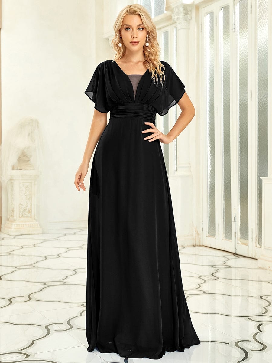 MsDresslyEP Formal Dress Women's A-Line Empire Waist Maxi Chiffon Evening Dress DRE230970813BLK4