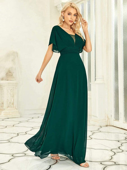 MsDresslyEP Formal Dress Women's A-Line Empire Waist Maxi Chiffon Evening Dress