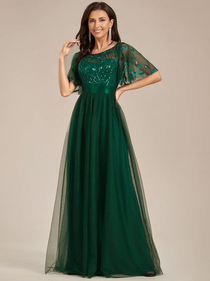 MsDresslyEP Formal Dress Women's A-Line Sequin Leaf Maxi Prom Dress with Sleeves DRE230912B3215DGV4