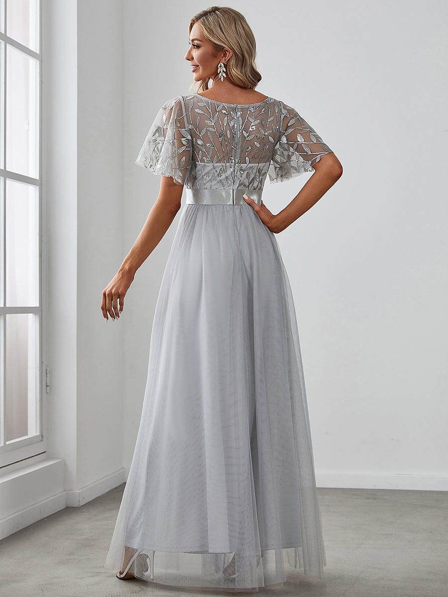 MsDresslyEP Formal Dress Women's A-Line Short Sleeve Embroidery Floor Length Evening Dresses