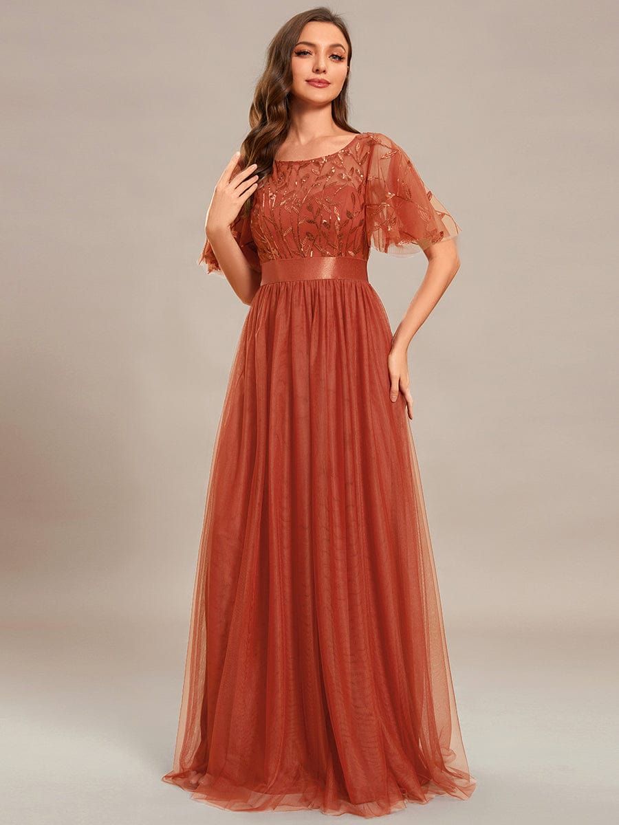 MsDresslyEP Formal Dress Women's A-Line Short Sleeve Embroidery Floor Length Evening Dresses