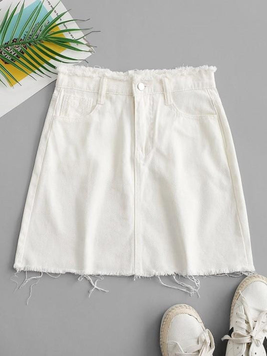 Frayed Pocket Mini Denim Skirt DEN210303067WHIM White / M