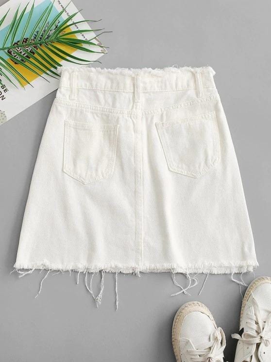 Frayed Pocket Mini Denim Skirt