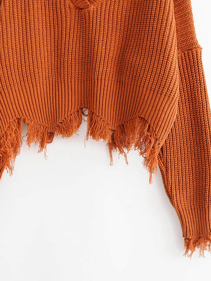 Frayed Trim Drop Shoulder Sweater