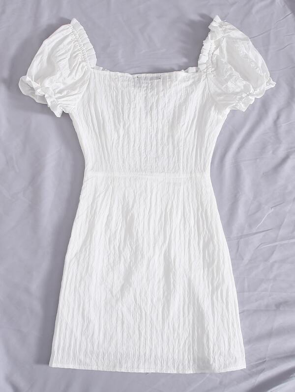 Frill Trim Tie Front Crinkle Dress for Women