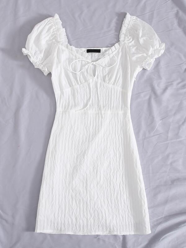 Frill Trim Tie Front Crinkle Dress for Women