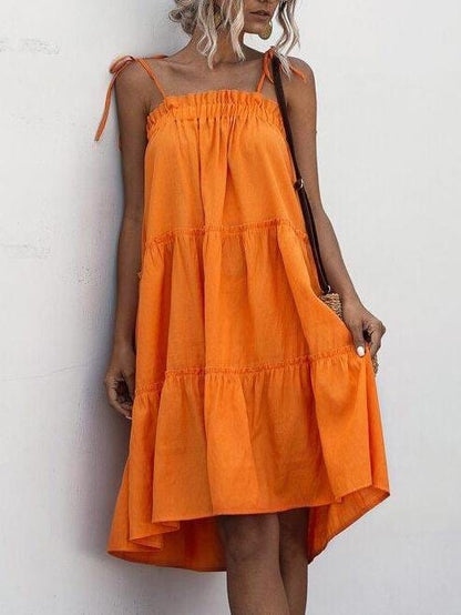 Frill Trim Tiered Layer Midi Cami Dress DRE210222094ORAS S / Orange