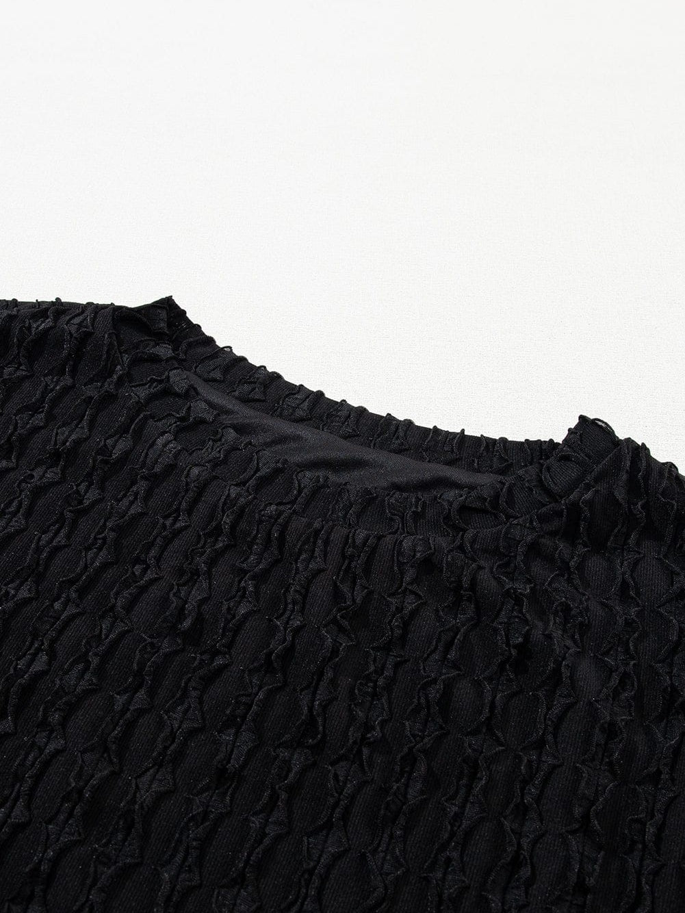 Frilled Black Textured Top with Matching Drawstring Shorts