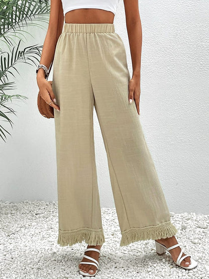 Fringe Detail Wide Leg Pants MS231013012289FS Cream / S