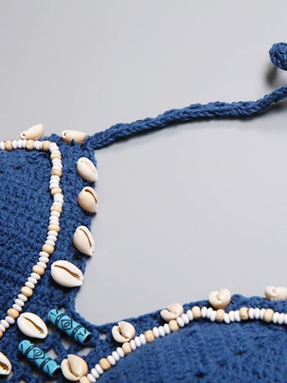 Fringe Halter Crochet Triangle Bikini Two Piece Swimsuit SWI210414201BLUT Blue / One Size