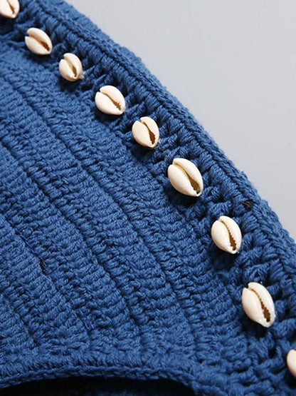 Fringe Halter Crochet Triangle Bikini Two Piece Swimsuit SWI210414201BLUT Blue / One Size