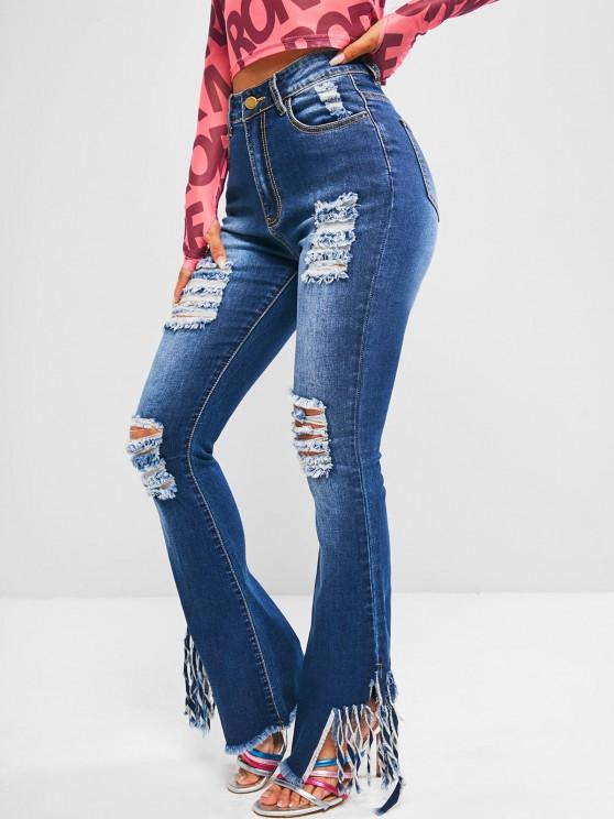 Fringed Distressed High Waisted Flare Jeans