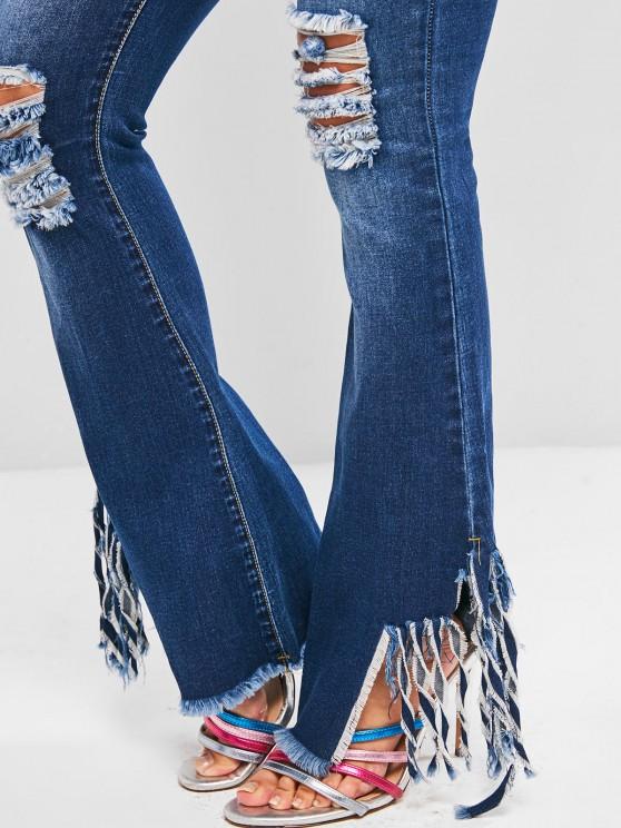 Fringed Distressed High Waisted Flare Jeans