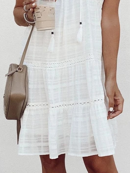 Fringed V-neck Ruffle Sleeve Dress