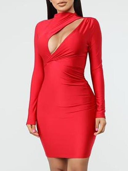 Front Cutout Slim Cocktail Party Mini Dress DRE210412013REDXS Red / XS