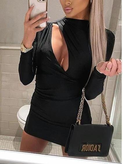 Front Cutout Slim Cocktail Party Mini Dress