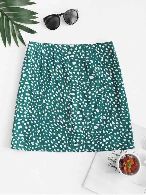 Front Slit Dalmatians Print Mini Skirt
