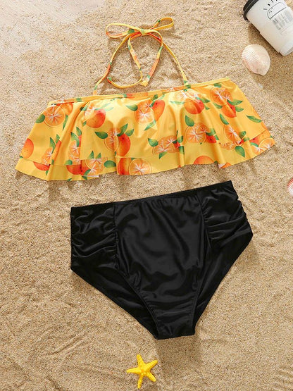 Fruit Print Halter Strappy Two Piece Swimsuit SWI210406120S Yellow / S