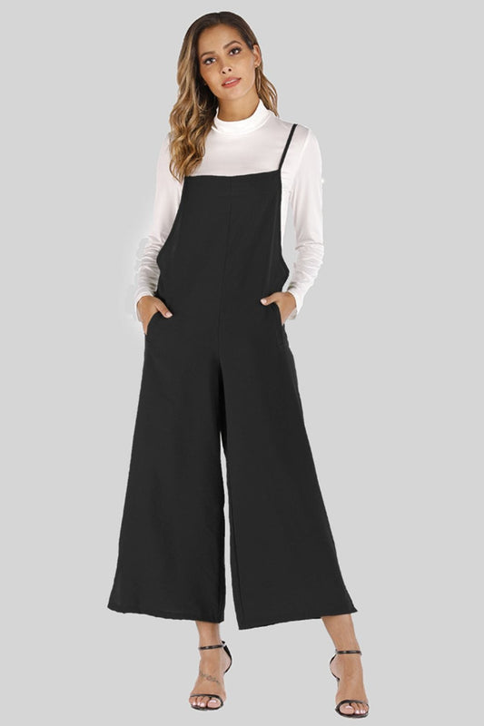 Full Size Cropped Wide Leg Overalls with Pockets MS231013005408FS Black / S