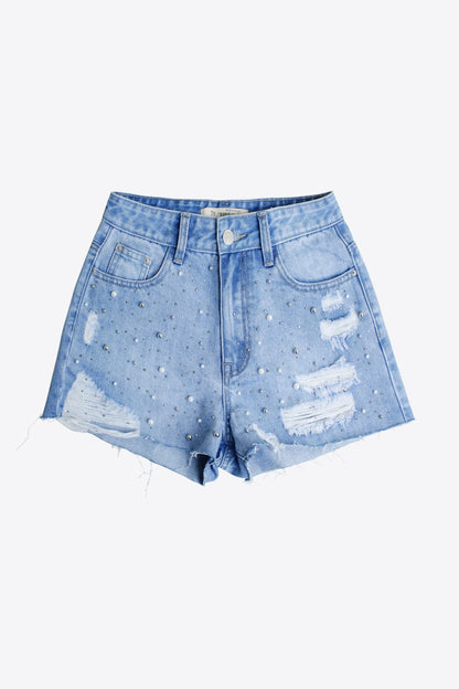 Full Size Distressed Bead Denim Shorts MS231013063095FS Light / S