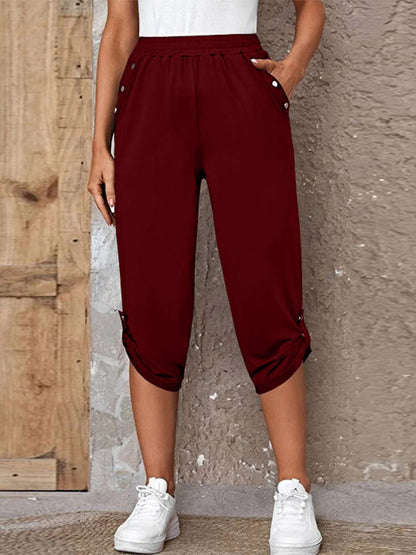 Full Size Roll-Tab Capris Pants MS231013008308FS Wine / S