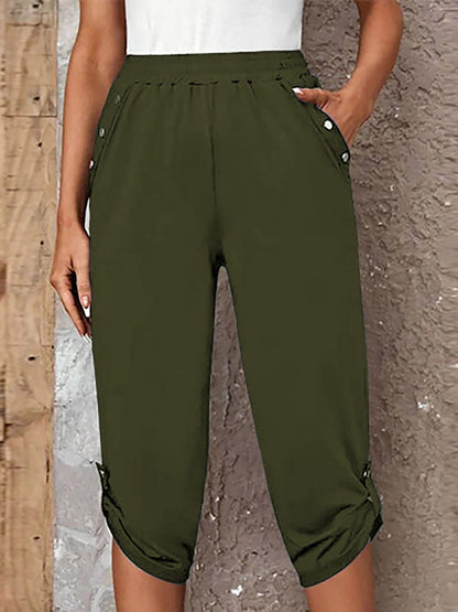 Full Size Roll-Tab Capris Pants MS231013008320FS Matcha Green / S