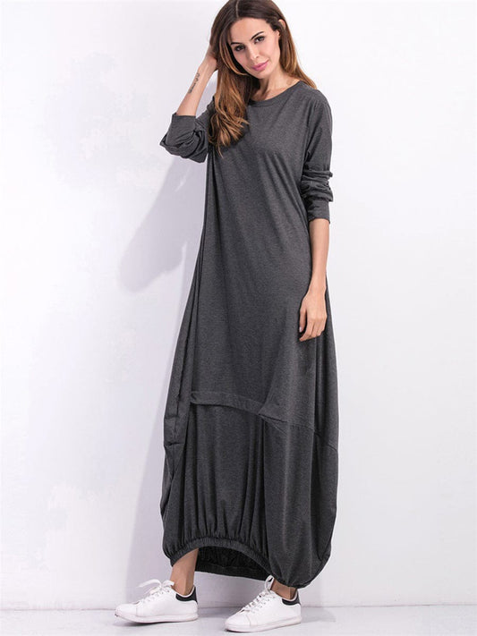 Full Size Round Neck Long Sleeve Sweatshirt Dress MS231013002428FS Dark Gray / S