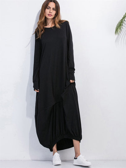 Full Size Round Neck Long Sleeve Sweatshirt Dress MS231013002420FS Black / S