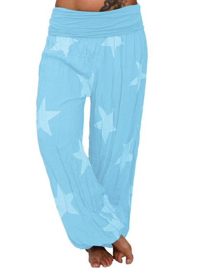 Full Size Ruched High Waist Printed Pants MS231013012309FS Pastel  Blue / S