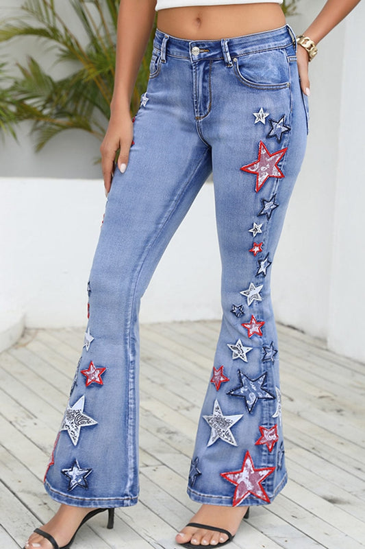 Full Size Star Applique Wide Leg Jeans MS231013028553FS Medium / S